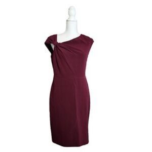 Ivy & Blu Maggy Boutique Burgundy Sheath Dress w/ Asymmetrical Folded Bow Detail